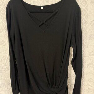 Black Tunic Style Criss-Cross Long Sleeved Shirt XL ITEM# 1008